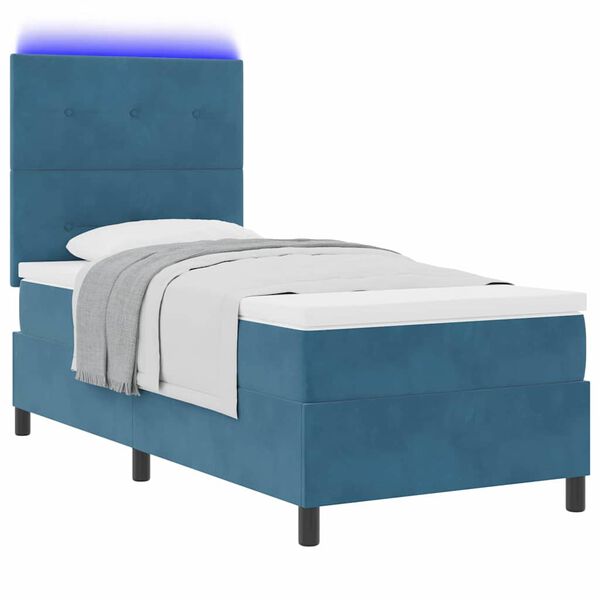 vidaXL Cama Box Spring LED com colch&atilde;o Azul Escuro 80 x 200 cm tecido