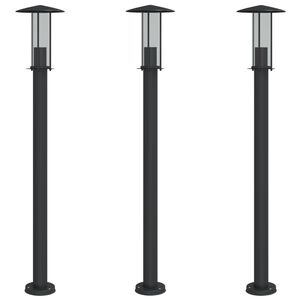 vidaXL Candeeiro de ch&atilde;o para exterior 3 pcs 100 cm a&ccedil;o inox. preto