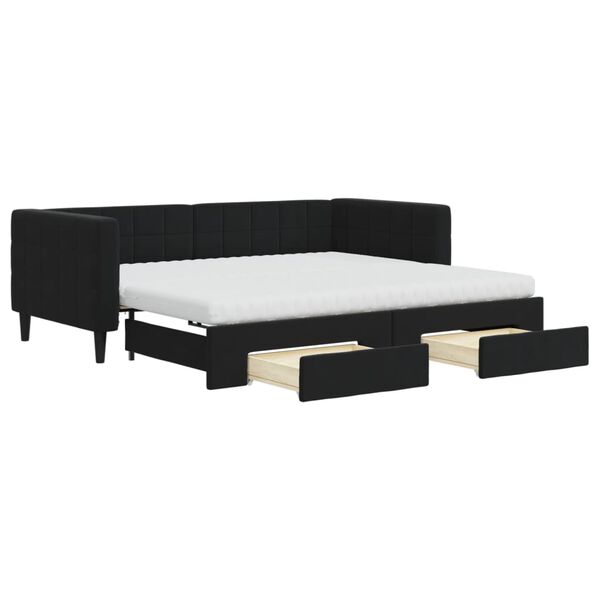 vidaXL Sof&aacute;-cama com gavet&atilde;o e gavetas 90x190 cm veludo preto