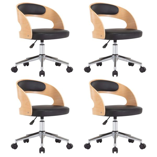 vidaXL Cadeiras jantar 4 pcs madeira curvada e couro artificial preto