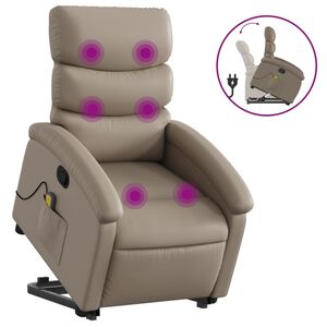 vidaXL Poltrona massagens reclin&aacute;vel elevat&oacute;ria couro art. cappuccino