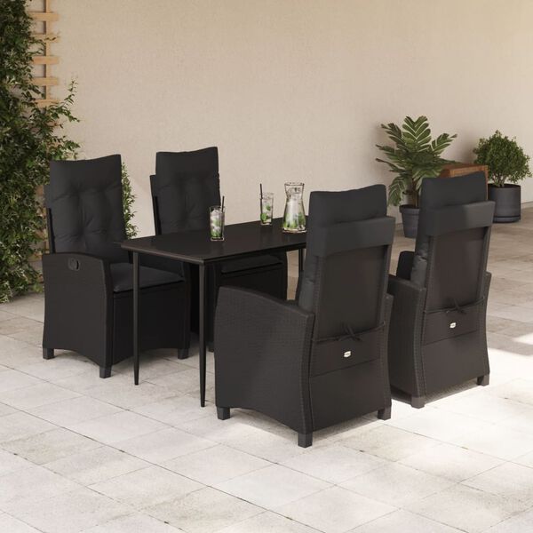 vidaXL 5 pcs conjunto de jantar p/ jardim c/ almofad&otilde;es vime PE preto