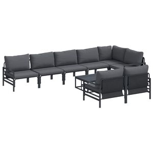 vidaXL Conjunto de Sof&aacute; de Jardim com almofada 9 pcs Preto A&ccedil;o