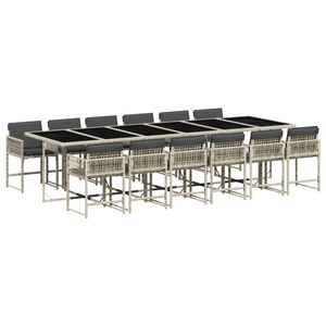 vidaXL 13 pcs conj. jantar jardim c/ almofad&otilde;es vime PE cinzento-claro