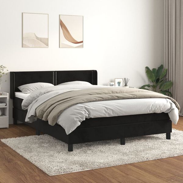 vidaXL Cama com molas/colch&atilde;o 140x190 cm veludo preto