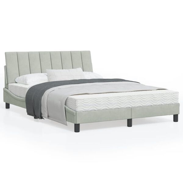 vidaXL Cama com colch&atilde;o Hanko 120x200 cm veludo cinzento-claro