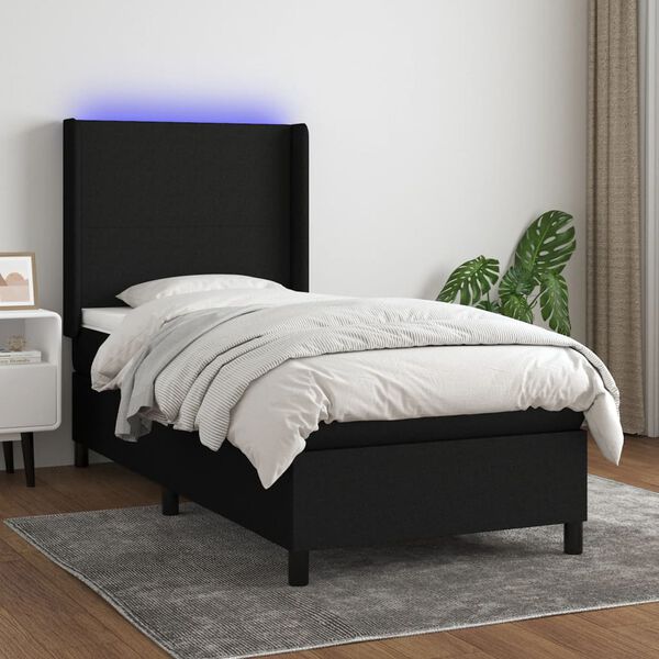 vidaXL Cama box spring c/ colch&atilde;o e LED 80x200 cm tecido preto