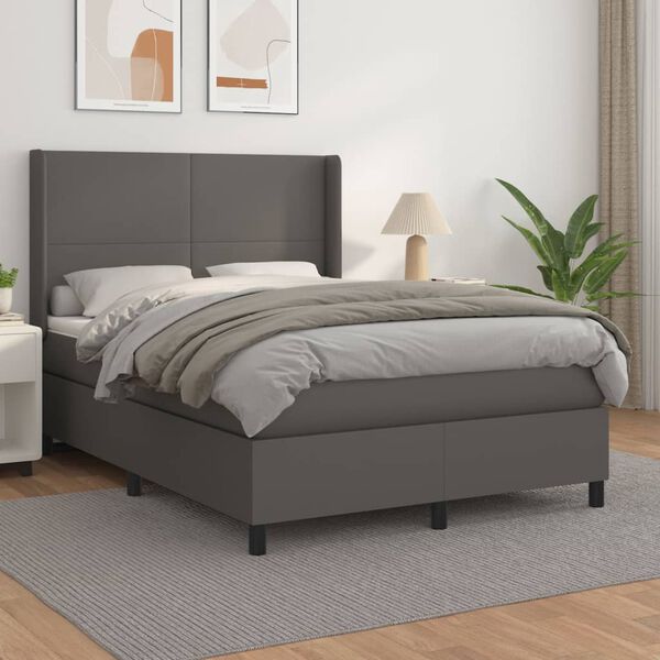 vidaXL Cama com molas/colchão 140x190 cm couro artificial cinzento