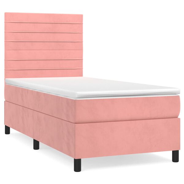 vidaXL Cama com molas/colch&atilde;o 90x190 cm veludo rosa