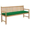 vidaXL Banco de jardim c/ almofad&atilde;o verde 175 cm teca maci&ccedil;a