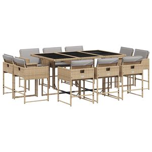 vidaXL 11 pcs conj. jantar jardim c/ almofad&otilde;es vime PE bege misturado