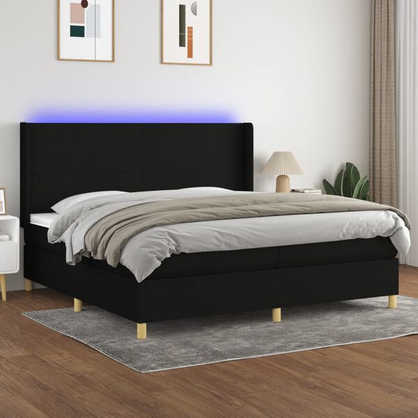 vidaXL Cama box spring c/ colch&atilde;o e LED 200x200 cm tecido preto
