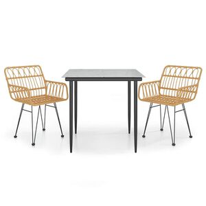 vidaXL 3 pcs conjunto de jantar para jardim vime PE