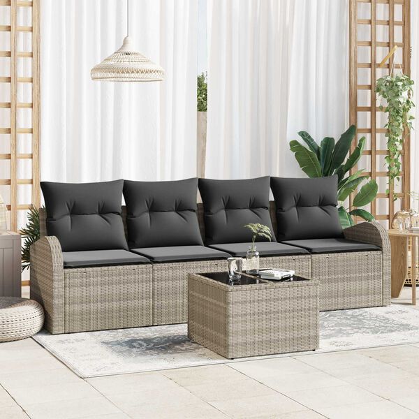 vidaXL Conjunto de Sof&aacute; de Jardim 5 pcs Cinza Claro e Cinza Escuro