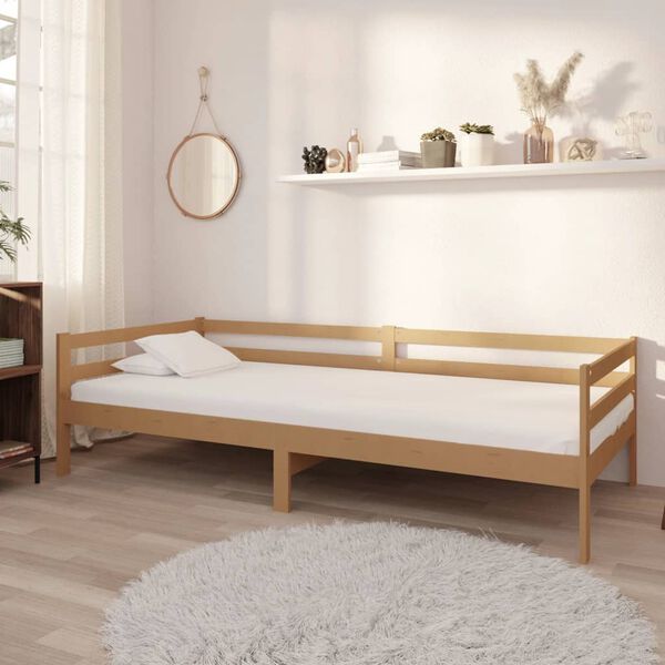 vidaXL Sof&aacute;-cama 90x200 cm madeira de pinho maci&ccedil;a castanho mel