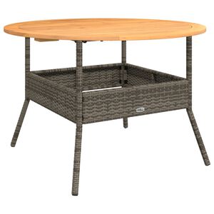 vidaXL Mesa de jardim com tampo de ac&aacute;cia &Oslash;110x71 cm vime PE cinza