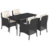 vidaXL 5 pcs conjunto de jantar p/ jardim c/ almofad&otilde;es vime PE preto
