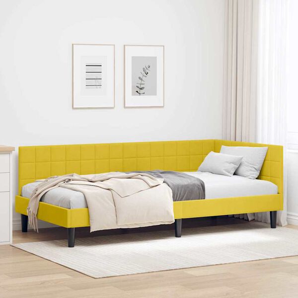 vidaXL Estrutura de Cama de Canto Amarelo 90 cm x 190 cm Veludo