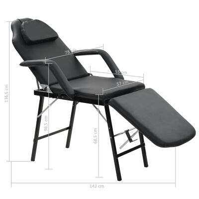 vidaXL Cadeira esteticista portátil couro artificial 185x78x76cm preto