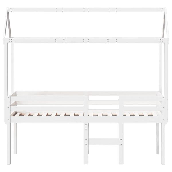 vidaXL Cama alta com telhado 90x200 cm pinho maci&ccedil;o branco