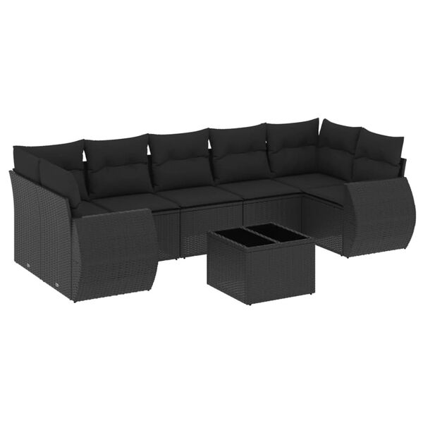 vidaXL 8 pcs conjunto sof&aacute;s de jardim com almofad&otilde;es vime PE preto