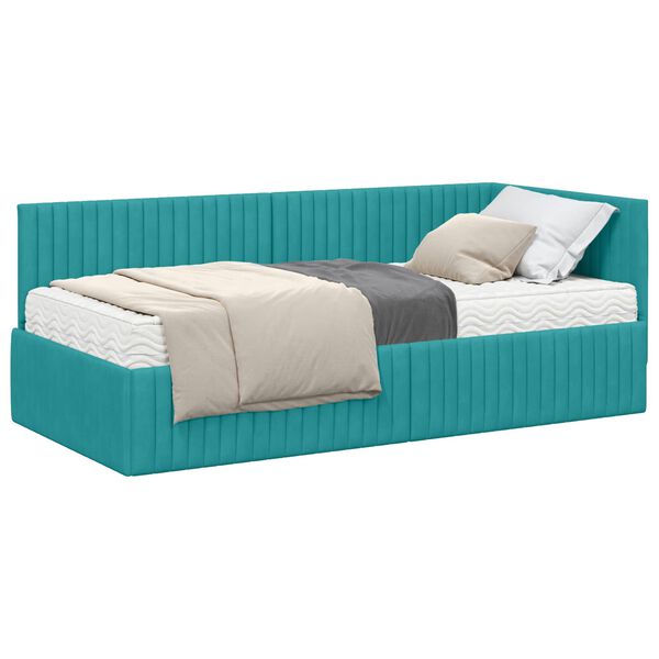 vidaXL Estrutura de Cama de Canto com Colch&atilde;o 2 pcs Turquesa Veludo