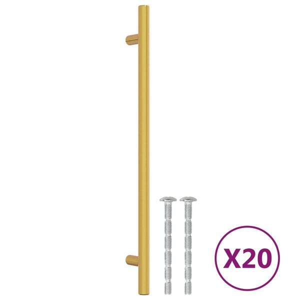 vidaXL Puxadores para m&oacute;veis 20 pcs 224 mm a&ccedil;o inoxid&aacute;vel dourado