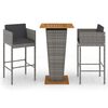 vidaXL 3 pcs conjunto de bar p/ jardim c/ almofad&otilde;es vime PE cinzento