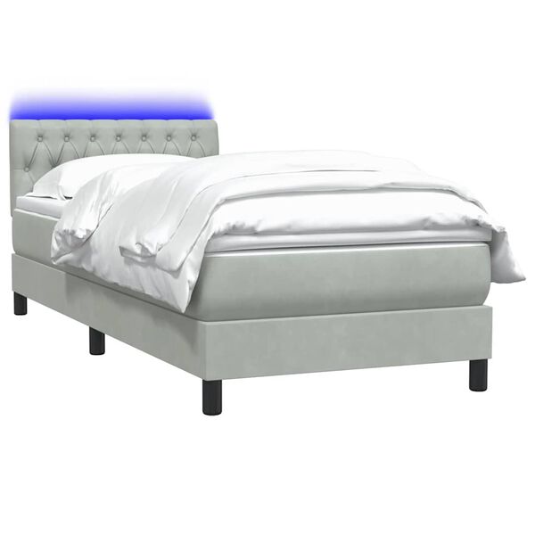 vidaXL Cama box spring c/ colch&atilde;o e LED cinzento-claro 90x220 cm veludo