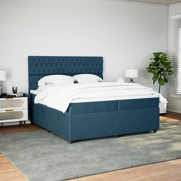 vidaXL Cama com molas/colch&atilde;o 200x200 cm veludo azul-escuro
