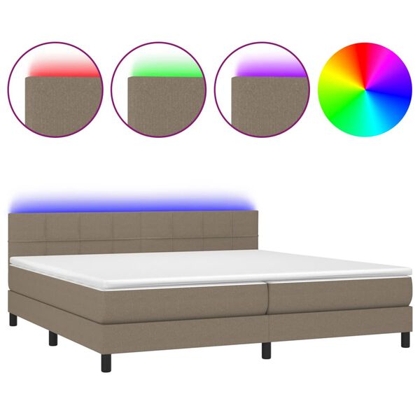 vidaXL Cama box spring colch&atilde;o/LED 200x200cm tecido cinza-acastanhado