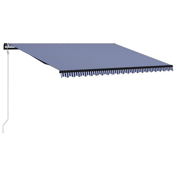 vidaXL Toldo retr&aacute;til c/ sensor de vento e LED 500x300 cm azul e branco