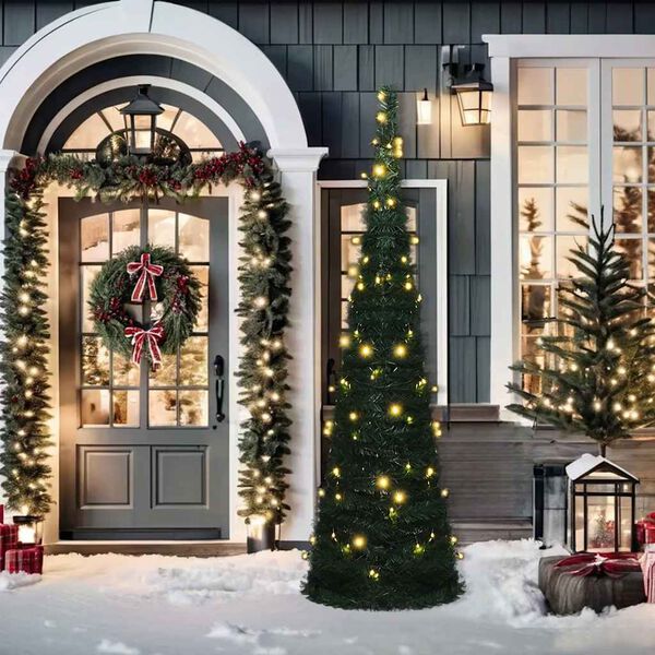 vidaXL &Aacute;rvore Natal pop-up artificial pr&eacute;-iluminada 210 cm verde