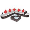 vidaXL 8 pcs conjunto lounge jardim c/ almofad&otilde;es vime PE castanho