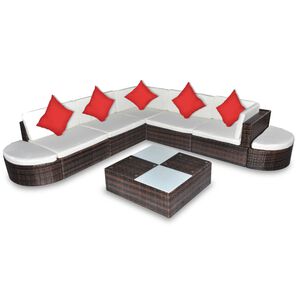 vidaXL 8 pcs conjunto lounge jardim c/ almofad&otilde;es vime PE castanho