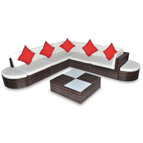 vidaXL 8 pcs conjunto lounge jardim c/ almofad&otilde;es vime PE castanho