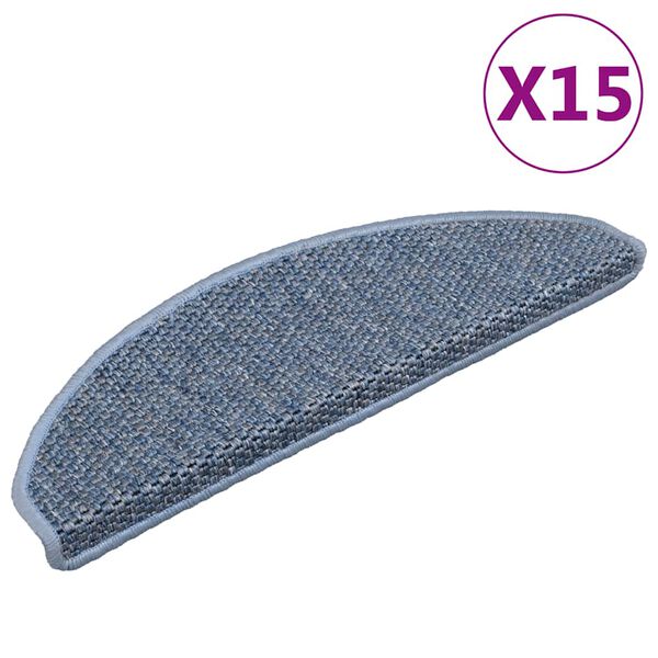 vidaXL Tapetes escada adesivos aspeto sisal 15 pcs 65x21x4 cm azul