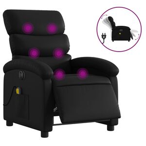 vidaXL Poltrona massagens reclin&aacute;vel el&eacute;trica couro artificial preto