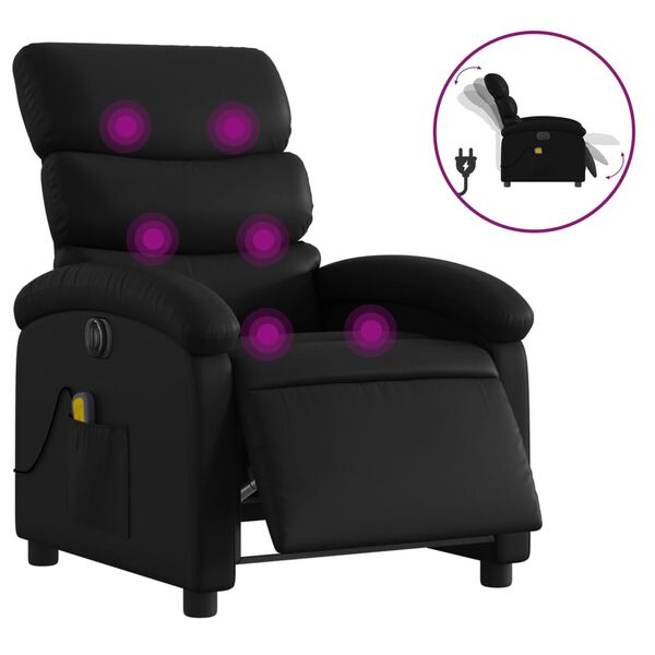 vidaXL Poltrona massagens reclinável elétrica couro artificial preto