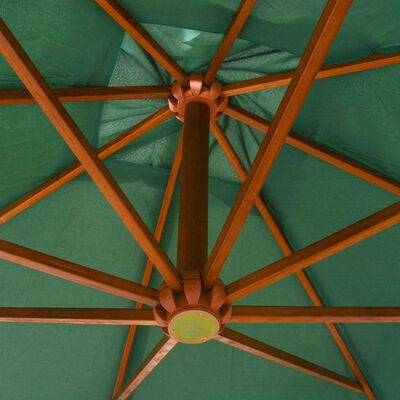 vidaXL Guarda-sol suspenso com mastro de madeira 300x300 cm verde