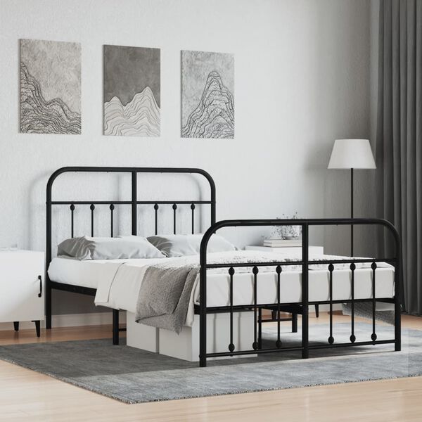 vidaXL Estrutura de cama com cabeceira e p&eacute;s 120x190 cm metal preto