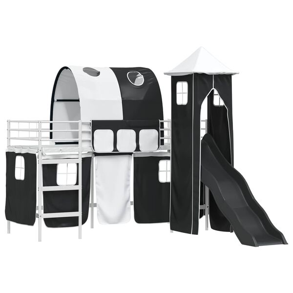 vidaXL Estrutura de Cama Loft para Crian&ccedil;as Branco e Preto Metal