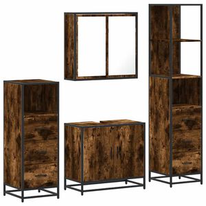 vidaXL 4pcs conjunto de m&oacute;veis WC derivados de madeira carvalho fumado