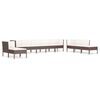 vidaXL 10 pcs conjunto lounge jardim c/ almofad&otilde;es vime PE castanho