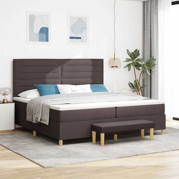 vidaXL Cama Box com colch&atilde;o Castanho escuro 200 x 200 cm tecido