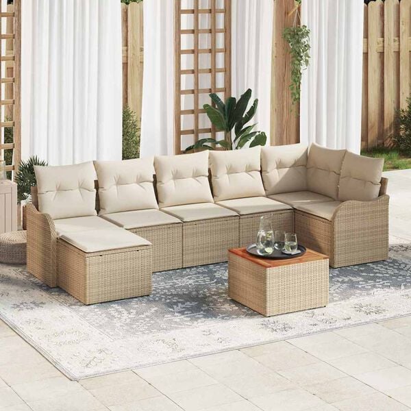 vidaXL Conjunto de Sofá de Jardim 8 pcs Bege Rattan Sintético