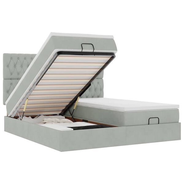 vidaXL Estrutura cama otomana colchões 200x200cm veludo cinzento claro