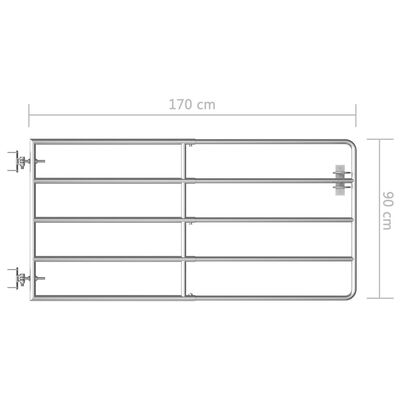 vidaXL Portão para campo 5 barras aço (95-170)x90 cm prateado