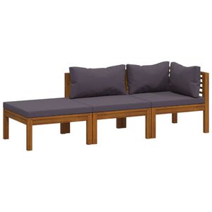 vidaXL 3 pcs conjunto de lounge de jardim com almofad&otilde;es ac&aacute;cia maci&ccedil;a