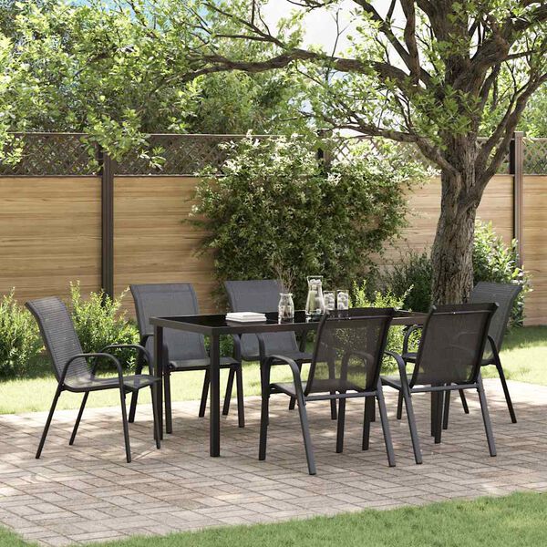 vidaXL Cadeiras de jardim empilh&aacute;veis 6 pcs textilene preto